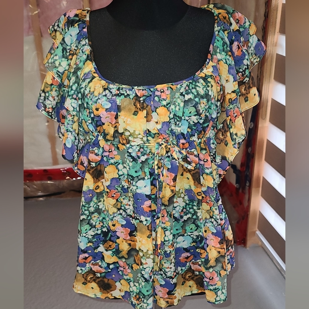 H&m garden collection, floral top Empire Waist Peplum US 4